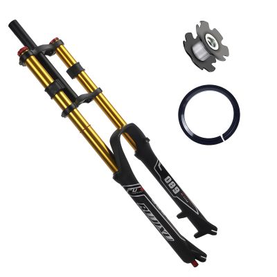 RUJIXU 26 27.5 29 Inch Mountain Bike Suspension Fork Disc Brake Straight/Tapered Manual Lockout Quick Release MTB DH Air Forks with Damping Adjustment Travel 135mm (Color : Black Gold, Size : 27.5")