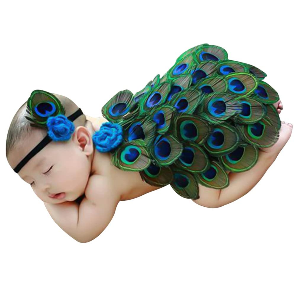 Cute Baby Photography Outfits, Headband and Peacock Feather Costume Set Baby Outfits Newborn Photography for Boys Girls Baby Photography Props