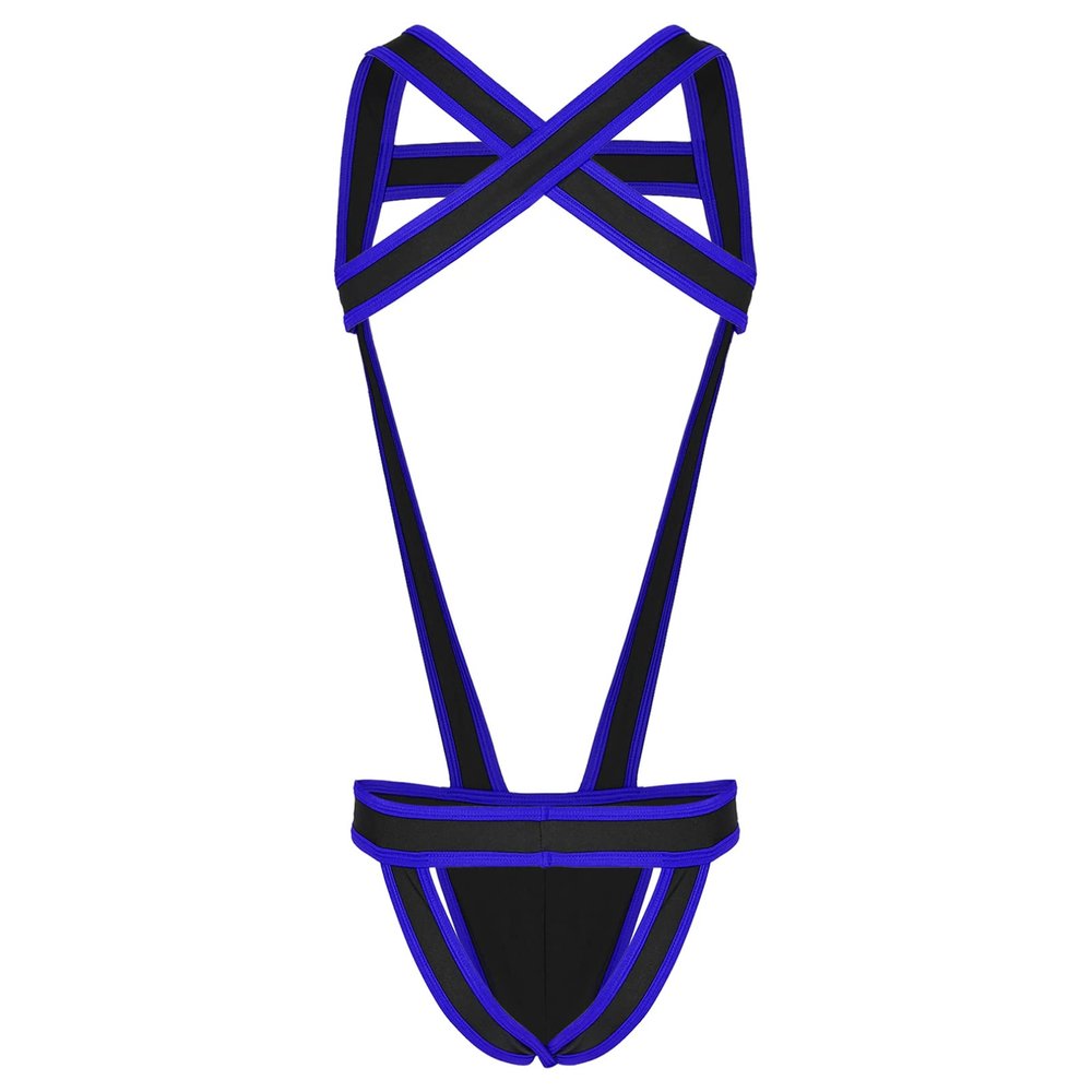 Agoky Mens Jockstrap Athletic Supporter Leotard Jumpsuits Wrestling Singlet with Removable Pouch Royal_Blue A X-Large