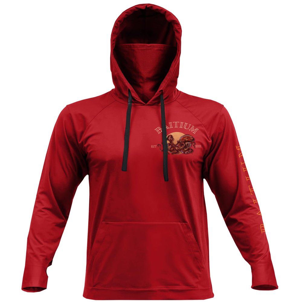 Fishing Shirts for Men,UPF50 Hooded Long Sleeve with Gaiter, Sun Protection Dry Fit Apparel, Cooling Moisture Wicking with Face Mask, Fishing Clothes for Men - Octopus (XX-Large, Maroon)