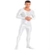 Yihuimin Men's Shiny Glossy Long Sleeve Unitard Full Bodysuit Leotard Jumpsuit Halloween Zentai Suit White X-Large view 2