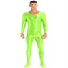 Yihuimin Men's Shiny Glossy Long Sleeve Unitard Full Bodysuit Leotard Jumpsuit Halloween Zentai Suit Green X-Large view 1