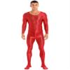 Yihuimin Men's Shiny Glossy Long Sleeve Unitard Full Bodysuit Leotard Jumpsuit Halloween Zentai Suit Red X-Large view 1