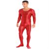 Yihuimin Men's Shiny Glossy Long Sleeve Unitard Full Bodysuit Leotard Jumpsuit Halloween Zentai Suit Red X-Large view 3