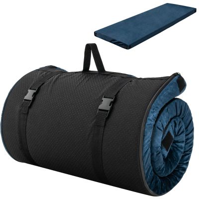 S AFSTAR Memory Foam Camping Mattress, Roll Up Travel Mattress w/Carry Bag, Removable Cover, Plush Surface, Anti-Slip Bottom, 72 Portable Foldable Floor Mat for Camping Car Travel (Navy Blue)