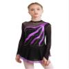 Aislor Girls Mesh Splice Figure Ice Skating Dress Long Sleeves Ballet Dance Gymnastics Leotards Tutu Dress Dancewear Purple 16 Years view 1