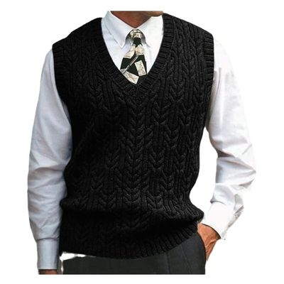 Niiyyjj Men's Knitted Sweater Vest Casual Sleeveless V-Neck Sweater Solid Color Casual Pullover Nmy119 Black S