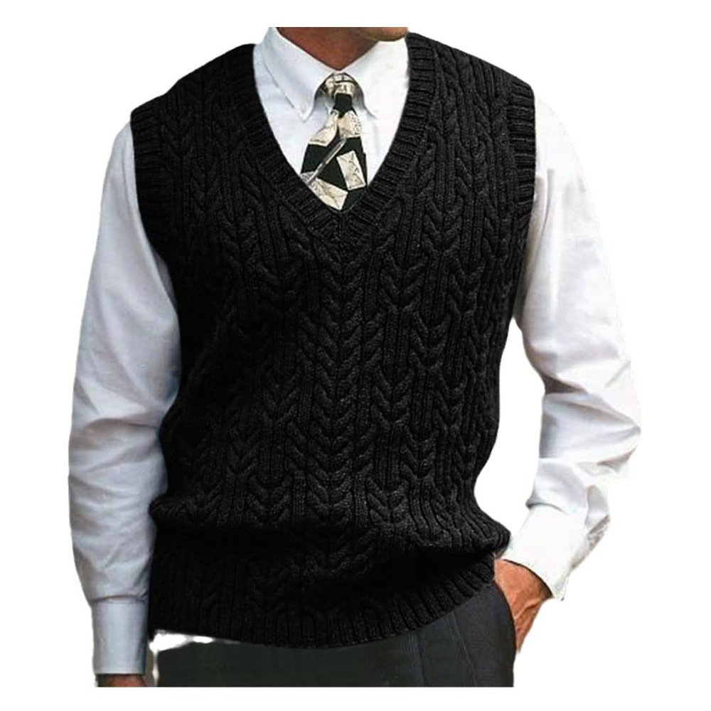 Niiyyjj Men's Knitted Sweater Vest Casual Sleeveless V-Neck Sweater Solid Color Casual Pullover Nmy119 Black S