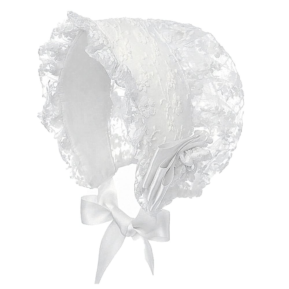 YOOJIA Baby Girls Bonnet Christening Lace Hat Caps Breathable Adjustable Baby Girl Sun Hat Beanie for Toddler White One Size