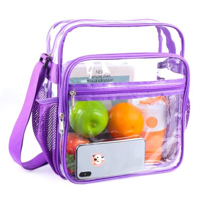 COVAX Clear Bag Stadium Approved, Clear Crossbody Messenger Shoulder Bag with Adjustable Strap for Concerts, Sports Events (Purple)