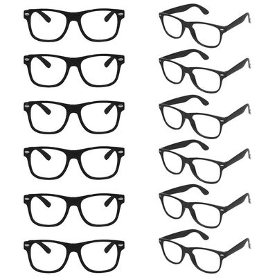 SUNOVELTIES 12 Pack Black Pretend Play Glasses Bulk, Boys Girls Birthday Party Favors No Lens Frame Fake Glasses