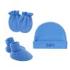 Newborn Baby Beanie Mittens Socks Set Infant Cotton No Scratch Mittens Beanie Caps for 0-6 Months Blue view 1