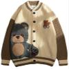 ebossy Womens Cute Bear Embroidery Knit Cardigans Casual Loose Button Down Drape Long Sleeve Varsity Sweater Jacket (2XL, Apricot) view 1