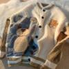 ebossy Womens Cute Bear Embroidery Knit Cardigans Casual Loose Button Down Drape Long Sleeve Varsity Sweater Jacket (2XL, Apricot) view 2