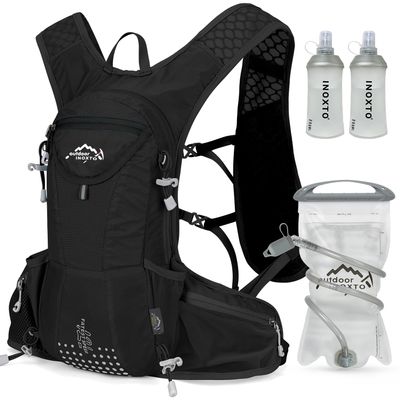 IX INOXTO Hydration Pack Backpack, Lightweight Water Backpack with 2L Hydration Bladder Daypack for Men Women,Running Hydration Vest for Trail Running Hiking Cycling Race Climbing (All Black)