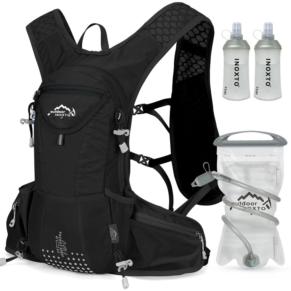 IX INOXTO Hydration Pack Backpack, Lightweight Water Backpack with 2L Hydration Bladder Daypack for Men Women,Running Hydration Vest for Trail Running Hiking Cycling Race Climbing (All Black)