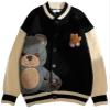 ebossy Womens Cute Bear Embroidery Knit Cardigans Casual Loose Button Down Drape Long Sleeve Varsity Sweater Jacket (L, Black) view 1