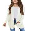 Batermoon Girls' Cardigan Sweaters Kids Cable Knit Casual Oversized Open Front Knitted Outerwear with Pocket White view 1