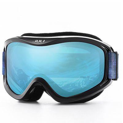 Juli Ski Goggle/Snow Snowboard Goggles for Men, Women & Youth - 100% UV Protection Anti-Fog Dual Lens(Black Frame+13% VLTBlue Len)