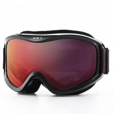Juli Ski Goggle/Snow Snowboard Goggles for Men, Women & Youth - 100% UV Protection Anti-Fog Dual Lens(Black Frame+13% VLT Red Len)