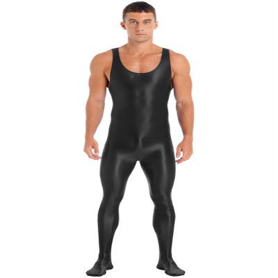 Hedmy Men's Long Sleeves One Piece Unitard Jumpsuit Stretch Spandex Sports Full Bodysuit Rompers Sleeveless Black X-Large