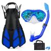 AosDero Kids Snorkeling Set with Flippers Panoramic Snorkel Mask Dry Top Snorkel Earplugs Gear Bag,Snorkeling Gear for Kids,Youth,Boys and Girls Age 5-12 view 1