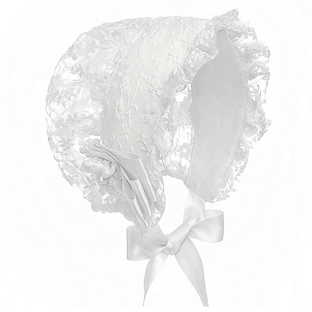YONGHS Baby Girls Lace Bonnet Toddler Princess Ruffle Christening Bonnet Cap Infant Lacy Beanie White One Size