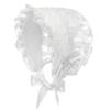 renvena Baby Girls Lacy Bonnet Lace Satin Christening Bonnet Cap Toddler Beanie Sun Protection Hat White One Size view 2