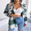 Womens Casual Flannel Plaid Button Down Jacket Long Sleeve Lapel Shacket Jackets Outwear Coat with Belt Green view 2