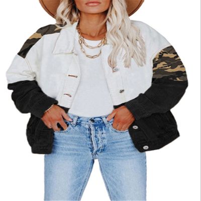 Recious Womens Casual Long Sleeve Lapel Button Down Printed Paneled Velvet Outwear Coat Jackets Black