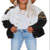 Recious Womens Casual Long Sleeve Lapel Button Down Printed Paneled Velvet Outwear Coat Jackets Black view 1