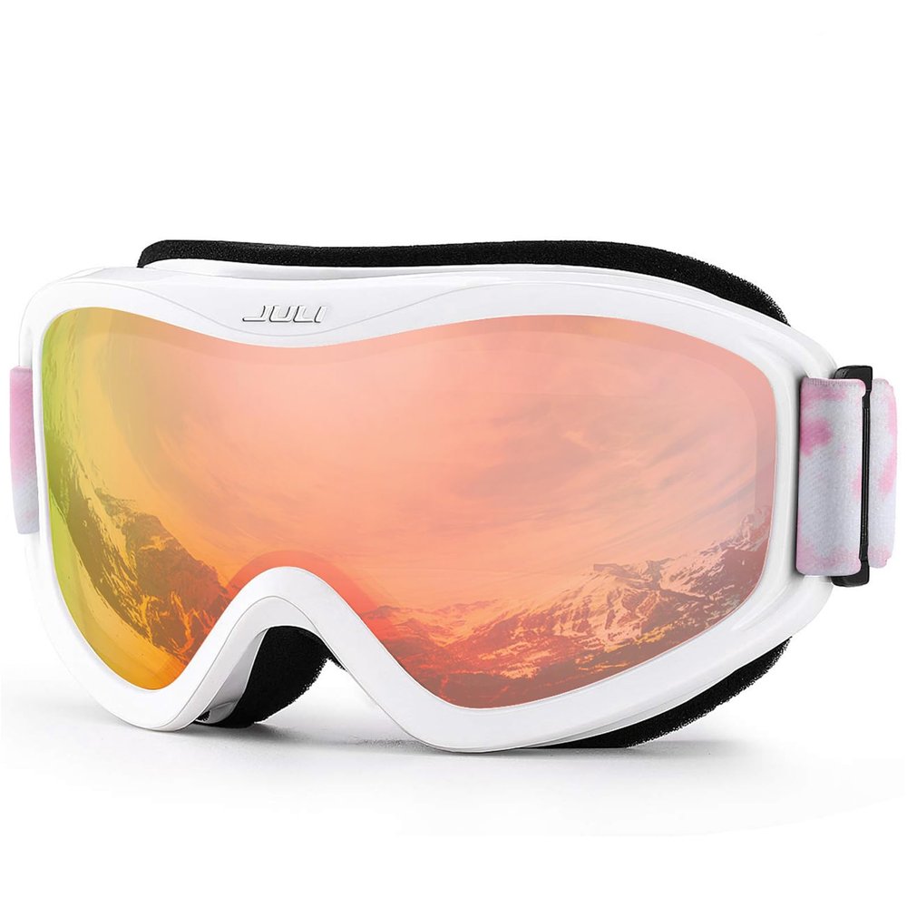 Juli Ski Goggle/Snow Snowboard Goggles for Men, Women & Youth - 100% UV Protection Anti-Fog Dual Lens(White Frame+13% VLT Orange Len)