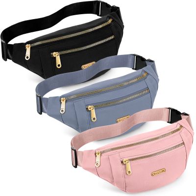 3 Pcs Waterproof Fanny Packs for Women and Men Waist Pack with Adjustable Strap Waist Pouch for Sports Running Exercise Walking Travel (Black, Blue, Pink)