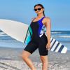 beautyin Women Kneeskin Sports Boyleg Racerback One Piece Training Lap Swimsuit Blue Print view 3