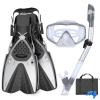 AosDero Mask Fins Snorkeling Gear for Adults Men Women, Panoramic View Diving Mask, Anti-Fog Dry Top Snorkel, Adjustable Freediving Swimming Fins/Flippers, Travel Bags for Lap Swimming view 1