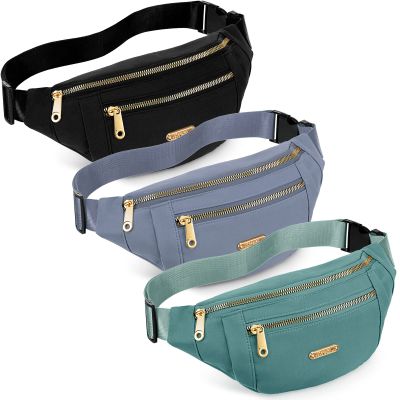 3 Pcs Waterproof Fanny Packs for Women and Men Waist Pack with Adjustable Strap Waist Pouch for Sports Running Exercise Walking Travel (Black, Blue, Green)