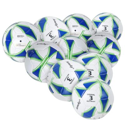 Aoneky 10-Pack Size 3 Soccer Ball - Eco-Friendly 2.5mm PVC Leather, Durable Machine-Stitched Design, Ball Pump Included