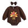 Thanksgiving Clothes Infant Boys Girls Long Sleeve Cartoon Prints Triangle Romper Bodysuits (Coffee, 6-12 Months) view 1
