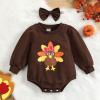 Thanksgiving Clothes Infant Boys Girls Long Sleeve Cartoon Prints Triangle Romper Bodysuits (Coffee, 6-12 Months) view 2