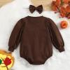 Thanksgiving Clothes Infant Boys Girls Long Sleeve Cartoon Prints Triangle Romper Bodysuits (Coffee, 6-12 Months) view 3