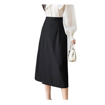 Bestgift Women's Autumn Retro mid-Length high Waist a-line Skirt Black L