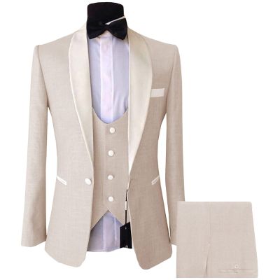 Men's 1 Button Business Suits Slim Fit Single Breasted Vest 3 Piece Blazers Wedding Banquet Jacket Vest & Pants (White,Large)