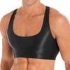 Daenrui Men Sissy Shiny Glossy Crop Top Sports Sleeveless Gym Tank Top Shirt Cropped Half Tee Blouse Black Large view 1