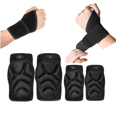 ADLIKES Knee and Elbow Pads Protective Gear Set (6pc) for Cycling Running Volleyball Crashproof Antislip for Women Men Adults Black S