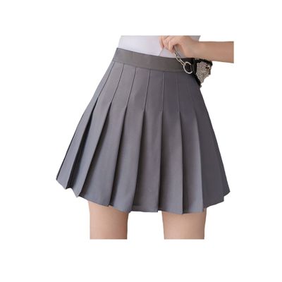 Bestgift Women's College Style Pleated Skirt Short Skirt jk high Waist A-line Suit Skirt Grey 2 XL