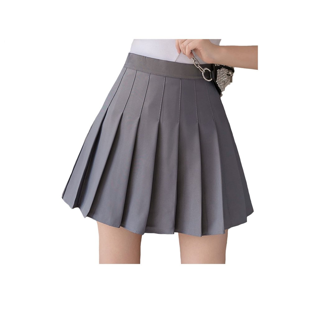 Bestgift Women's College Style Pleated Skirt Short Skirt jk high Waist A-line Suit Skirt Grey 2 XL