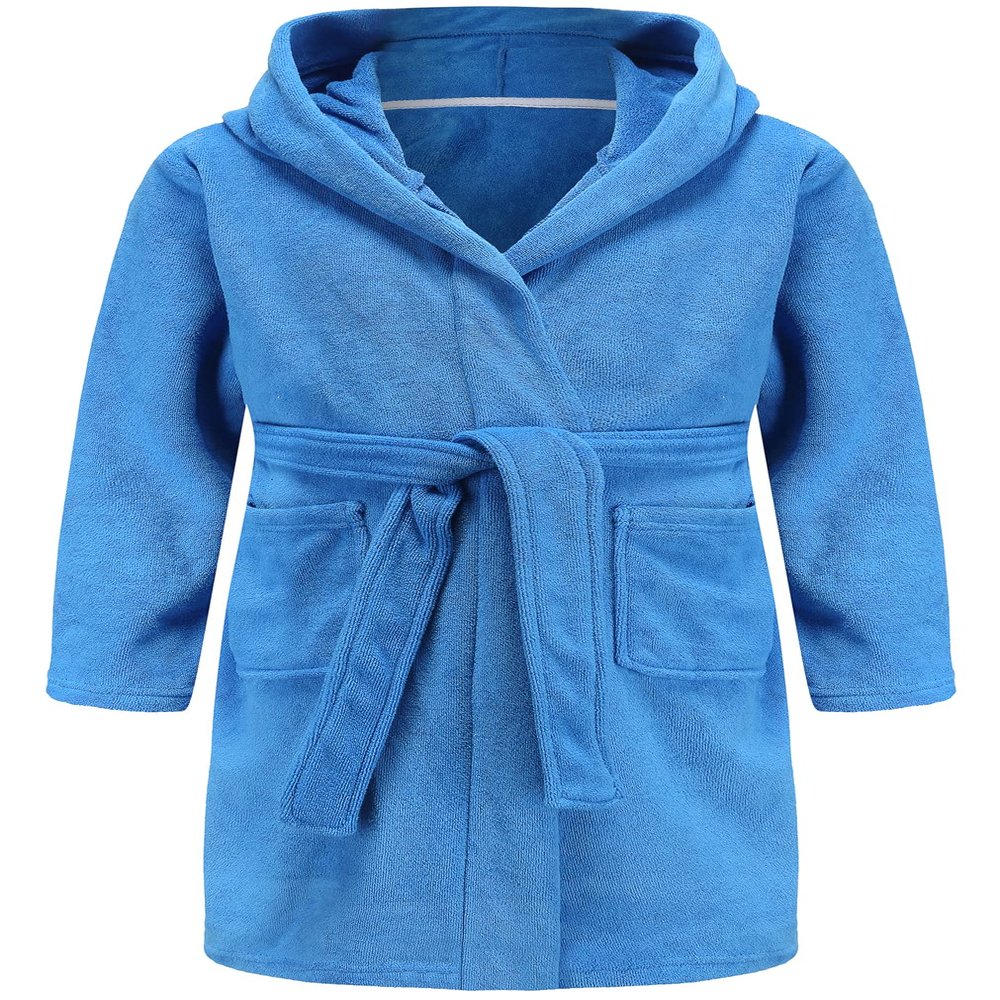 E.W Apparel Kids Boys Girls Hooded Towelling Bathrobe Dressing Gown Soft Terry Cloth Robe(Blue,9-10 Years)