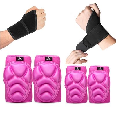 ADLIKES Knee and Elbow Pads Protective Gear Set (6pc) for Cycling Running Volleyball Crashproof Antislip for Women Men Adults Fuchsia S