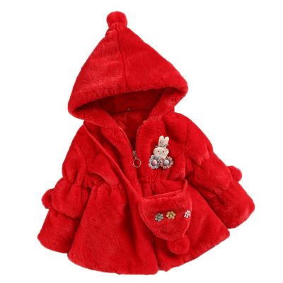 Toddler Baby Girls Winter Jacket Warm Thick Cotton Long Sleeve Fleece Hooded Bag Clothes Coat 5t Girls (Red, 2-3 Years)