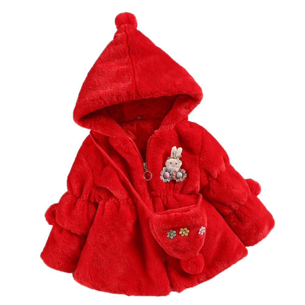 Toddler Baby Girls Winter Jacket Warm Thick Cotton Long Sleeve Fleece Hooded Bag Clothes Coat 5t Girls (Red, 2-3 Years)